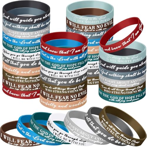 Ecation 24 Pcs Bible Verses Bracelets Bulk Scripture Silicone Wristbands Inspirational Motivational Quote Rubber Wristbands Christian Bracelets for Women Men Easter Party Favors (Classic Color)