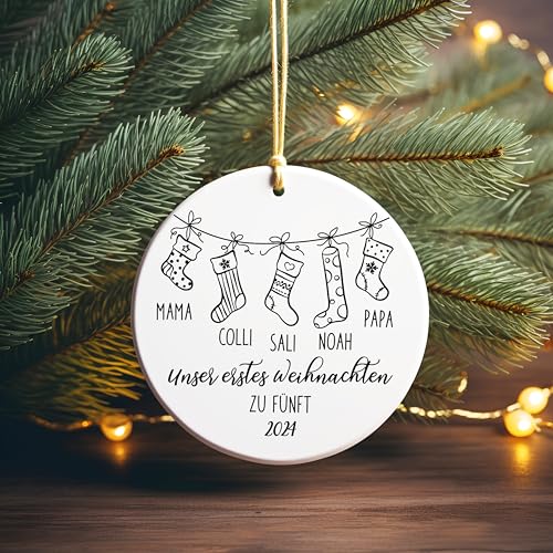 Personalisierter Weihnachtsbaumanhänger aus Keramik, 10 cm rund,...