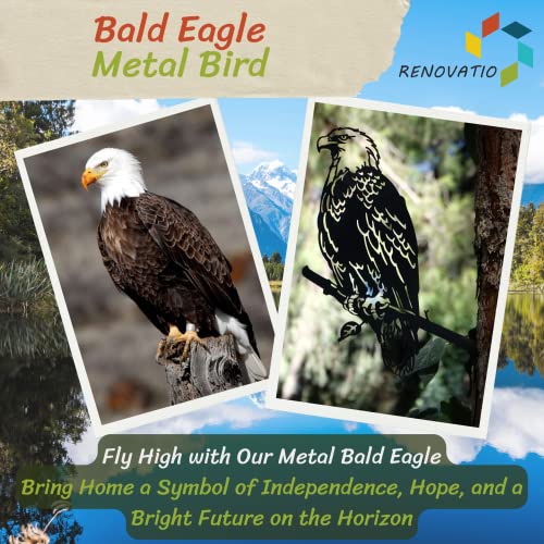 Renovatio Metal Bald Eagle Decor - Metal Birds Yard Decor - Metal Bird Tree Stake & Outdoor Eagle Decorations - Metal Birds For Trees - Bald Eagle Gifts For Men - Metal Yard Art Outdoor And Garden #TOP1