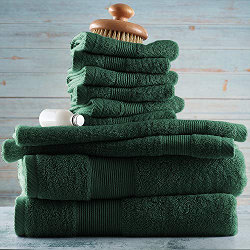 Image of Hearth & Harbor Bath Towels for Bathroom - 100% Ring Spun Cotton Luxury - Ultra Soft & Highly Absorbent, Bath Towels Set of 10 - Hunter Green (Pack of 6)