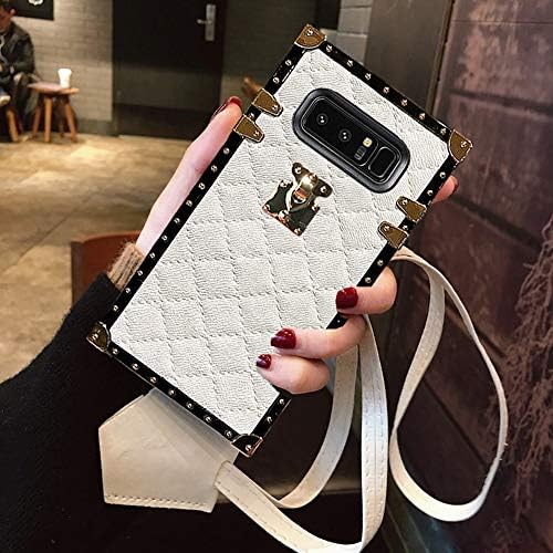 KAPADSON for Samsung Galaxy s9 Plus Newest Diamond Skin Design TPU+ PU Leather Gold Square Protection Corner Back Case with Strap - White