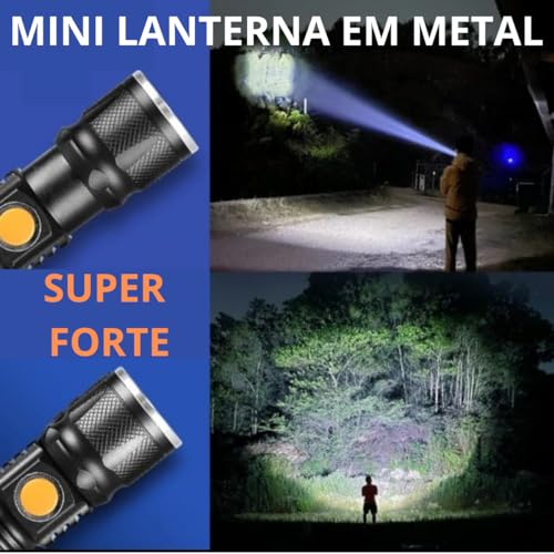KIT 3 Lanterna Led Profissional Forte A Prova DAgua MINI ALUMINIO METAL RECARREGAVEL USB PRETA BIKE