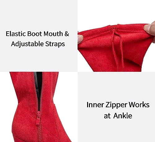 Image of Vepose Women's Suede Thigh High Over the Knee Boots with Block Heel | Above knee heeled silhouette, Tall shaft, Long boot shape, Inside zipper, 3.5 in heel, Skirt and jeans styling, Concerts