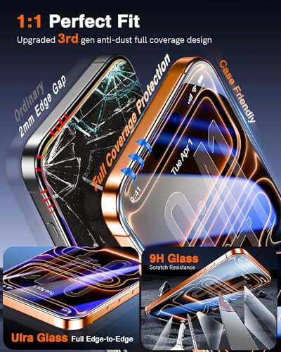 Image of LK 2 Pack for iPhone 17 Pro Max Screen Protector Tempered Glass, Military Grade Shatterproof [Auto Dust-Elimination, 0 Dust & Bubbles] Anti-Scratch, Max Coverge Screen Protector for 17 Pro Max