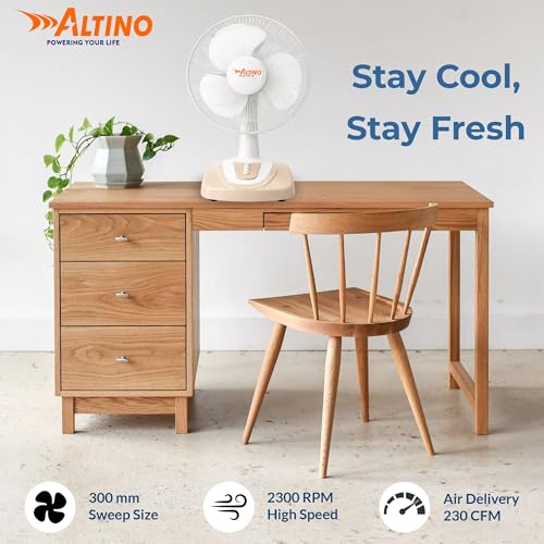 Image of Altino Premuim Powerful Oscillation Table Fan for Home & Office| High Air Delivery| Anti-Dust Decorative Star Rated Table Fan | 3 Speeds | Easy to Clean, 1 Yr Warranty (Beige, 16 inch)