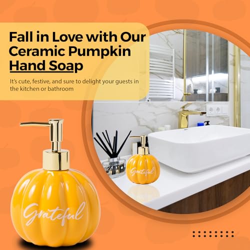 Simple Pleasures Grateful Pumpkin Spice Scented Liquid Hand Soap Dispenser - Autumn & Halloween Ceramic Novelty Decorative Refillable Hand Pump for Kitchen Countertops and Bathroom Sinks by SIMPLE PLEASURES - Used condition - Image 2
