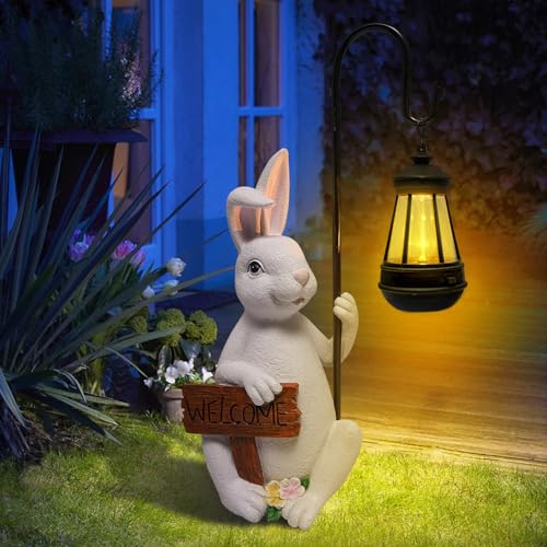 HDNICEZM Rabbit Statues Solar Lantern Waterproof Light Resin Statue for Outside Balcony Garden Decor for Outside Gift for Grandma Women (Rabbit Lantern White) by HDNICEZM - Used condition - US$22.76