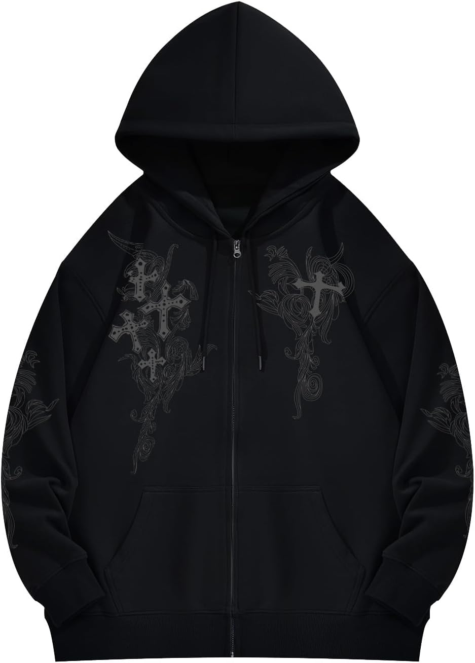 Zip Up Hoodies Y2k Jacket Graphic Gothic Jackets Grunge Cross Hoodie Baggy Streetwear Emo Sweater Aesthetic Clothes - Image 7