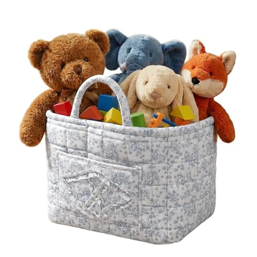 Image of Quilted Fabric Basket Foldable Car Storage Boho Floral Laundry Basket Hamper for Nursery Bedroom & Living Room | Organize Clothes Toys