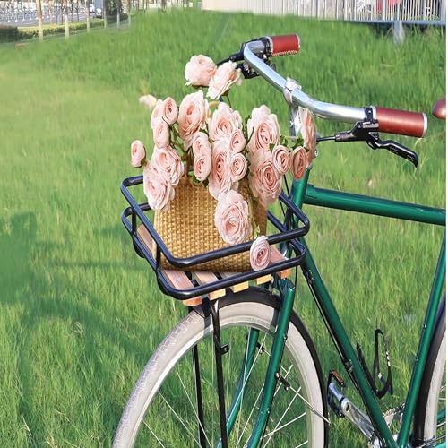 ZUKKA Fahrradkorb vorne Langlebiger Stahl mit Holz Fahrradkorb Korb Zubehör für 26 Zoll Rennrad, Cruiser Fahrrad, MTB Mountainbike
