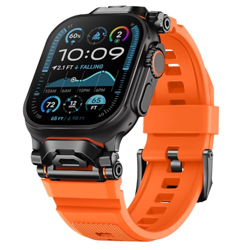 Rugged Bands Compatible for Apple Watch Ultra 2/Ultra Band 49mm 46mm 45mm 44mm 42mm, Silicone Sport Strap with Durable Stainless Steel Connector for iWatch Series 10 9 8 7 6 5 4 3 SE