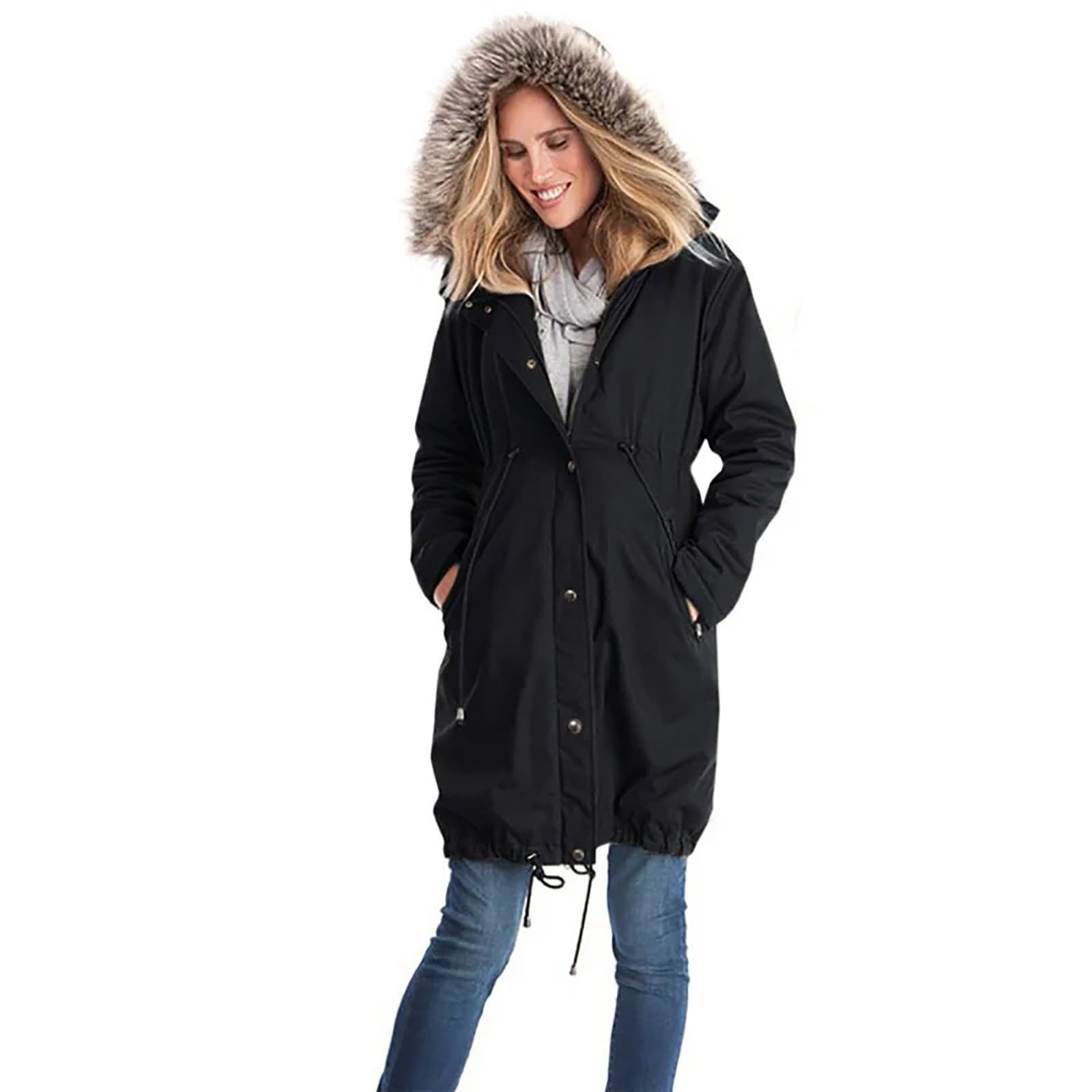 Veste de printemps et d'automne pour femme - Longue et chaude - En coton - Veste de maternité - Automne - 3 en 1 - Avec empiècement pour bébé - Manteau de grossesse avec poches - 1