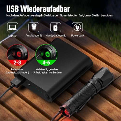 GEARLITE Taschenlampe Led Aufladbar 2Pack, Superhelle Zoombare 3000 Lumen Mini Torch mit 3 Lichtmodi & Langer Betriebsdauer, IP65 Wasserdicht Taktische Handlampe für Camping, Angeln, Outdoor, Notfäll – Bild 5