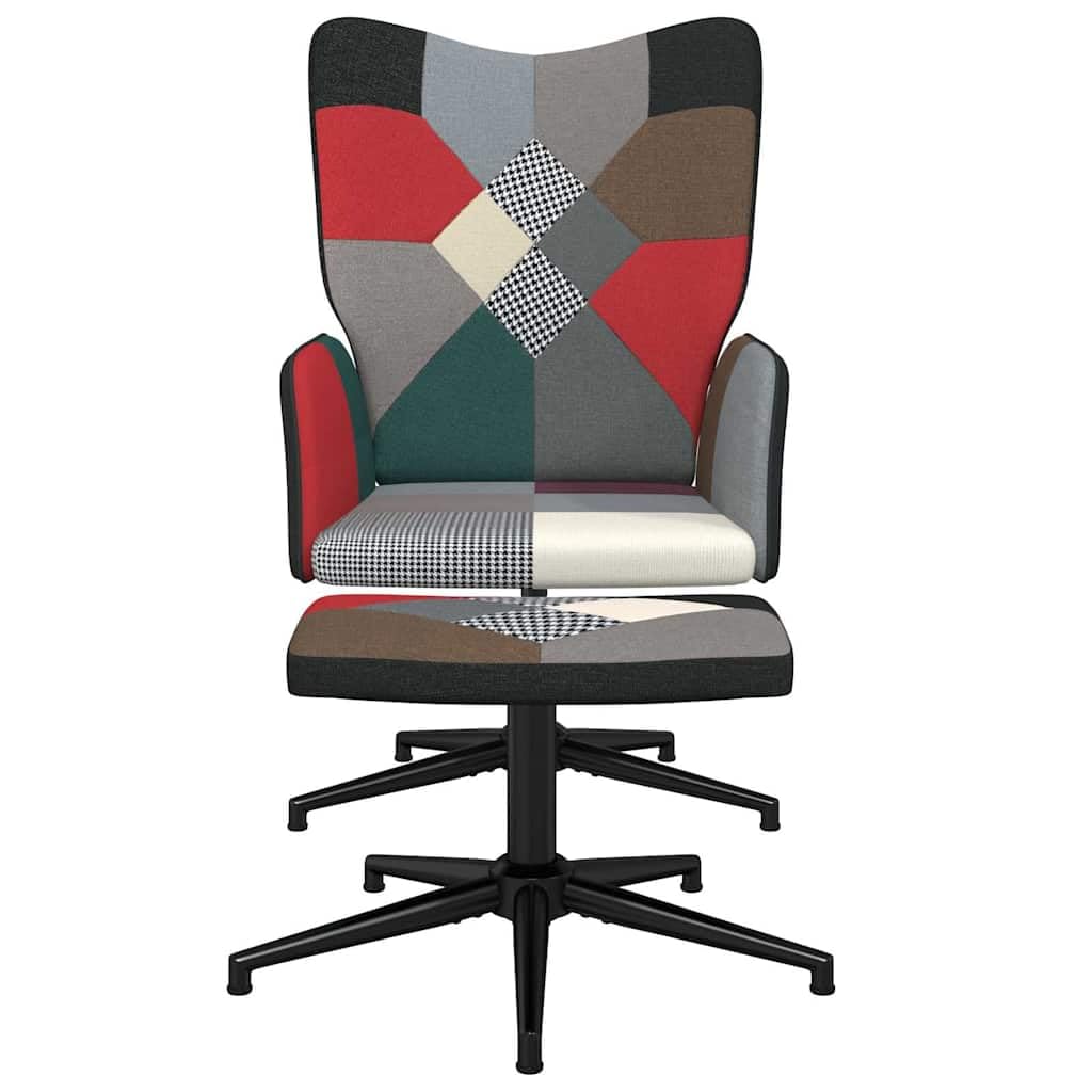 Fotel relaksacyjny z taboretem, patchwork, obracany o 360 stopni, stalowy