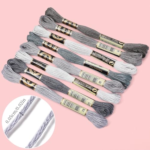 Image of 8 Skeins Grey Embroidery Cross Stitch Floss for Sewing Making
