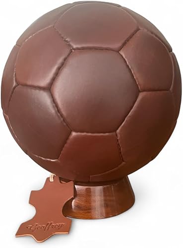 Miniatura 3 de Geoffrey Balón de fútbol vintage de 32 paneles, 100% piel de vaca con base de madera, marrón tostado y marrón oscuro, blanco y negro, antiguo Br I