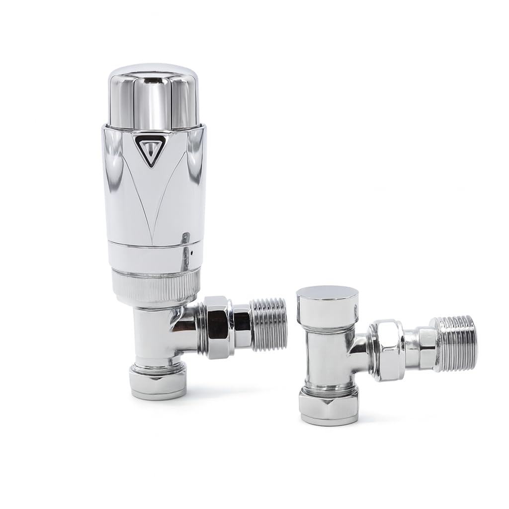 Set di valvole termostatiche cromate per termosifone ad angolo TRV, 15/10 mm
