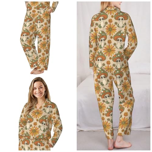 Image of Women'S Long Sleeve Pajama Set Soft Loungewear Button-Down Top & Elastic Waist Pants S- 2XL
