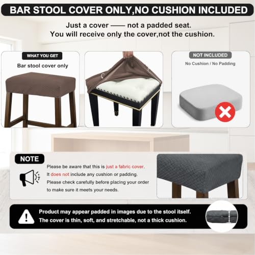 Image of NeColorLife Rectangle Bar Stool Covers Waterproof,Light Coffee,2 Pack | Stretch Saddle Seat Covers for Counter Height, Kitchen Island, and Vanity Bar Stools,Protecting Seats from Daily Wear