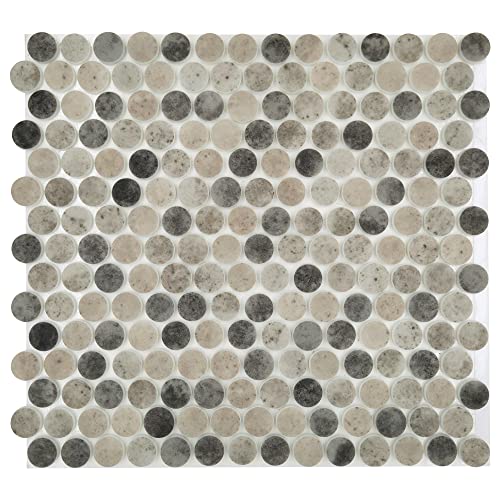 Inno Stickers Stone Backsplash Tile For Kitchen Peel And Stick, Penny Round Self Adhesive Tiles, Mix Gray Cement Stick On Decorative Wall Tile For Kitchen, Bathroom, Fireplace, 10 Sheets #TOP1