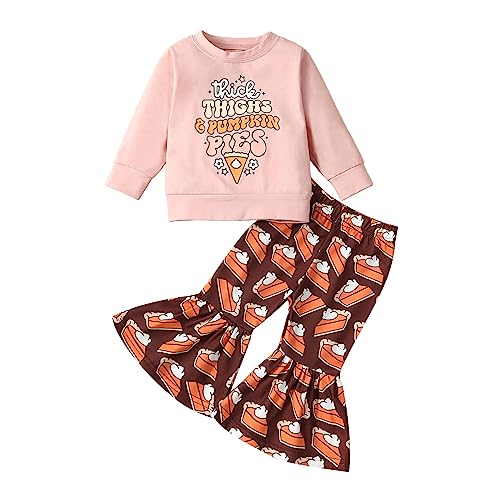 FIOMVA Toddler Baby Girl Halloween Outfits Pumpkin Sweatshirt Top+Flare Bell Bottom Pants Set Fall Winter Clothes