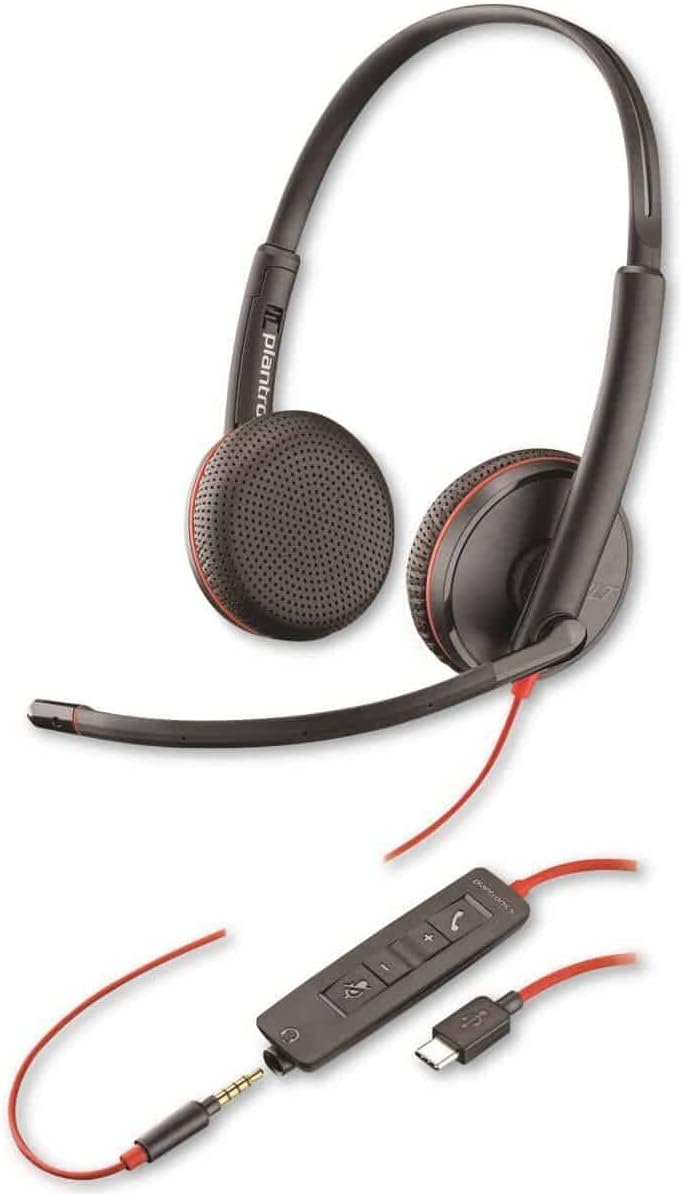 Plantronics - Blackwire 3225 USB-A Wired Headset - Dual-Ear (Stereo) with Boom Mic - Connect to PC/Mac via USB-A or Mobile/Tablet via 3.5 mm Connector - Works with Teams, Zoom & more