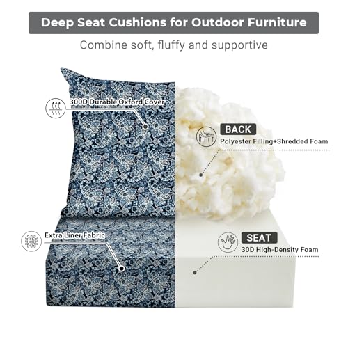 Image of Outdoor Cushions for Patio Furniture,Outdoor Seat Cushion Set 24 x 24 x 5.75 Inch,Waterproof & Fade Resistant Outdoor Chair Cushions,Deep Patio Chair Cushion with Removable Cover,Green Paisley