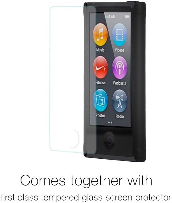 Tranesca Ultra Slim Protective Case for iPod Nano 7&8th Generation with Premium Tempered Glass Screen Protector.(Obsdian Black)