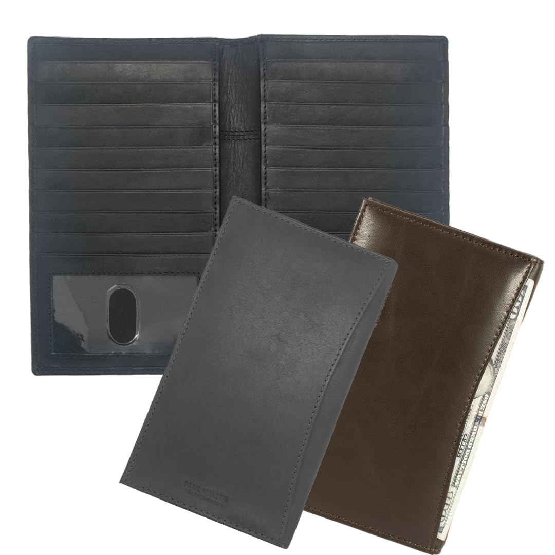 Paul Walter Checkbook Cover, Genuine Leather Checkbook, Gift For Him, Gift For Her, Bifold Checkbook Cover with RFID Blocking Black
