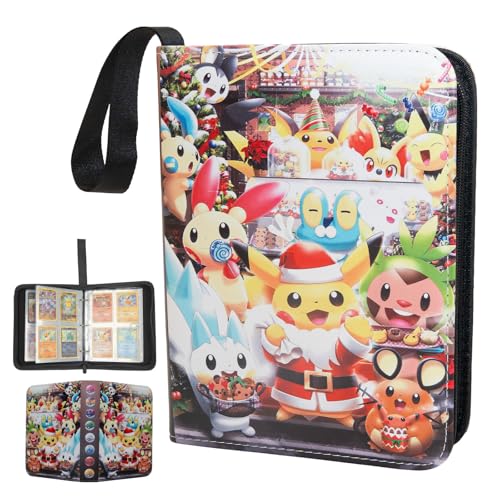 Fjordiony Álbum para Cartas Pokemon, 50 Páginas 400 Bolsillos Album de Recortes PU Impermeable con Cremallera, Álbum para Tarjetas Coleccionables Regalo para Niños Navidad Cumpleaños