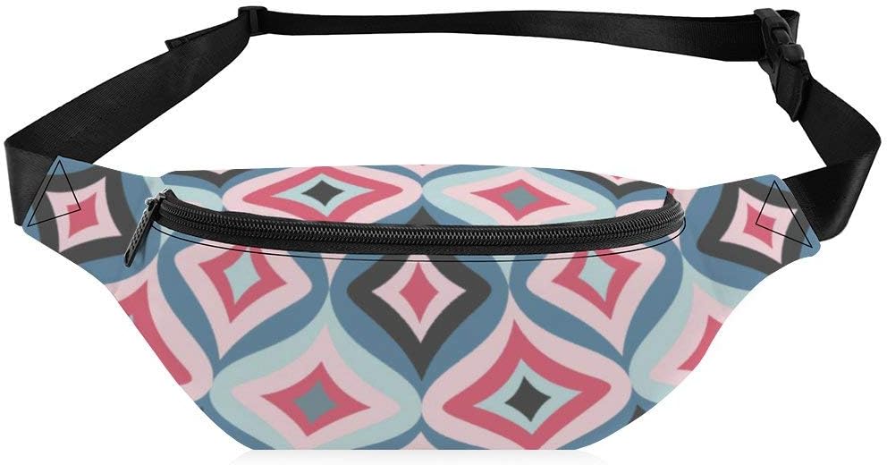 Tamengi Fanny Pack Waist Pack Bag, Geometric Graphic Floral Retro Belt Bag with Zipper Pockets, Bumbag Sport Chest Bag for Travel Hiking Running Outdoor