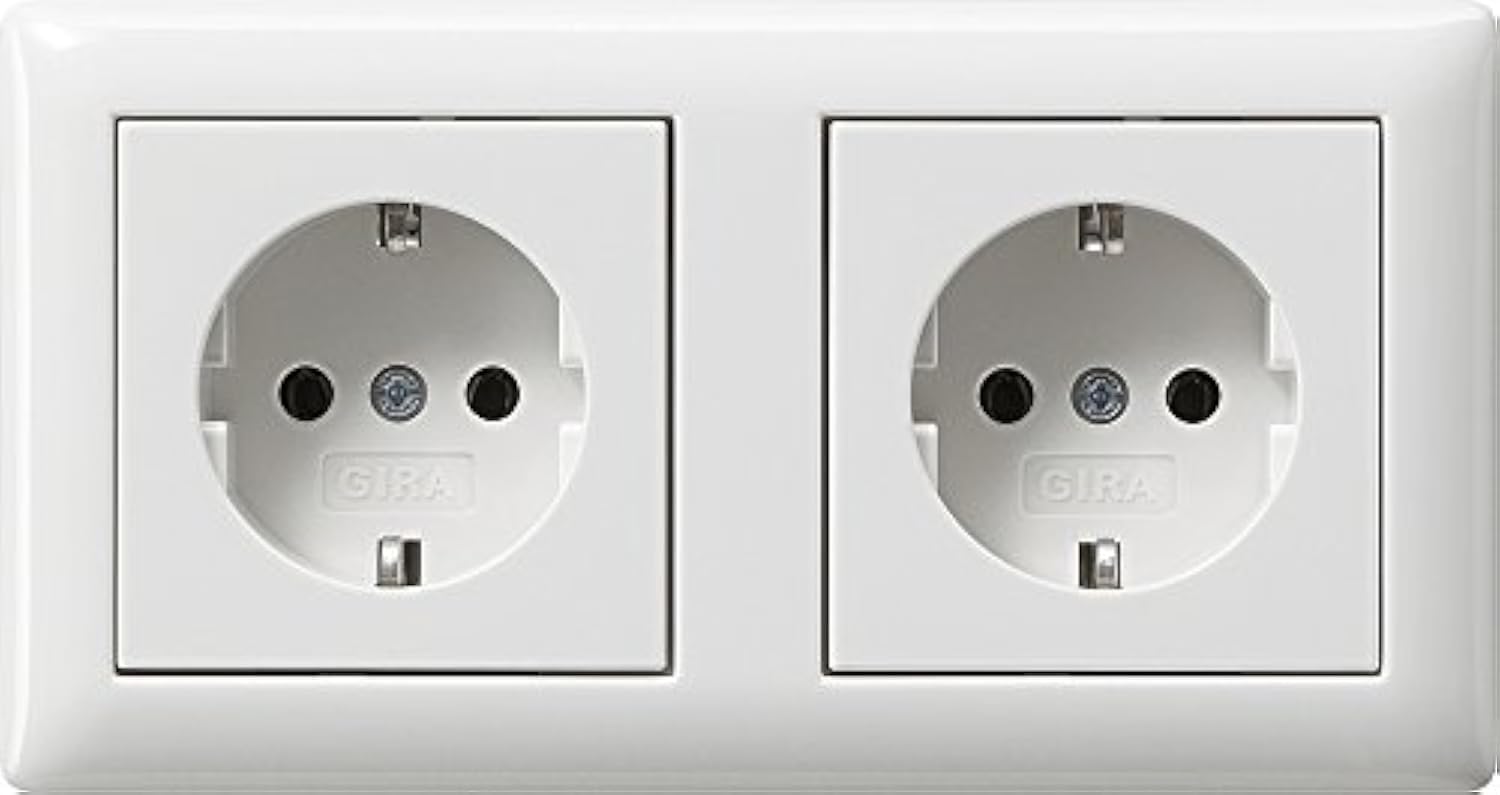 Komplett-Set Gira Standard 55 Abdeckrahmen, 2-fach - Reinweiß, glänzend mit 2x Steckdose reinweiß glänzend