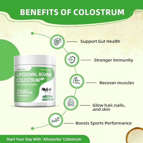 Image of Liposomal Bovine Colostrum Powder - Pure Bovine Colostrum for Humans - Grass Fed Colostrum Supplement for Gut Support, Immune Health and Hair Growth,72 Servings per Bottle.180g /6.35 oz