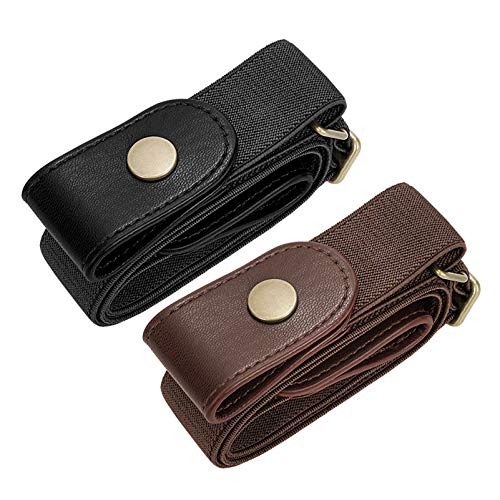 Image of SUOSDEY No Buckle Elastic Stretch Belts for Men and Women, Comfortable Invisible Belts for Jeans Pants, E-black+coffee(copper Button), Plus：Waist Size 48''-64''