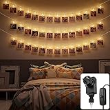 LED Fotoclips Lichterkette - 6 Meter | Mit Netzstecker NICHT batterie-betrieben | 30 LED Klammern warm-weiß | Fotoleine für Polaroid Foto | Deko Kette zum Aufhängen von Fotos | CozyHome Lichterketten