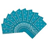 T&Z 100% Cotton 10 Pack Fine Bandanas (Turquoise), Medium