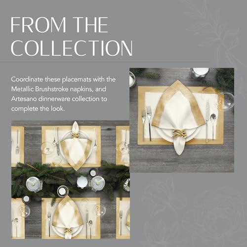 Villeroy & Boch Metallic Brushstroke Modern Linen Blend Placemat Set, 14 Inches x 20 Inches, Set of 4, Ivory and Gold - Thumbnail 6