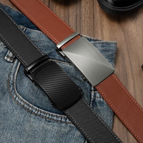 Image of Zitahli Leather Ratchet Belt for Men - 2 Pack Mens belt,Customizable Fit