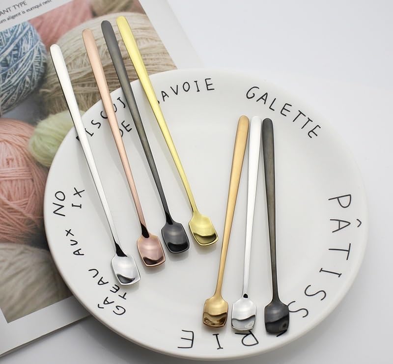 Silverware Flatware Set, 4/16/24/32/40/48 Pieces 304 Stainless Steel Coffee Spoon Mixing Spoon Creative Ice Spoon Square Head Dessert Honey Spoon(4Set-16Pcs)