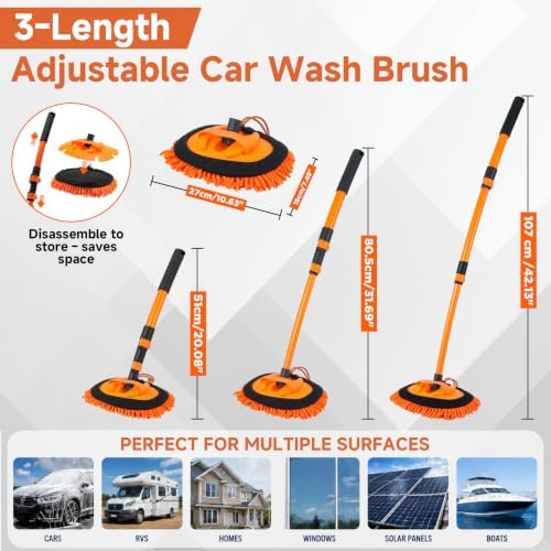 FIXFANS Pressure Washer Foam Cannon Gun, Car Wash Brush with Long Handle - 3