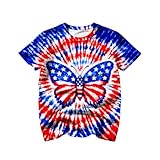 DZCKBRU Kids Red White and Blue Tie Dye Shirt Short Sleeve 4th of July Patriotic American Flag Tees Butterfly T Shirts for 4-5 Years Boys Girls
