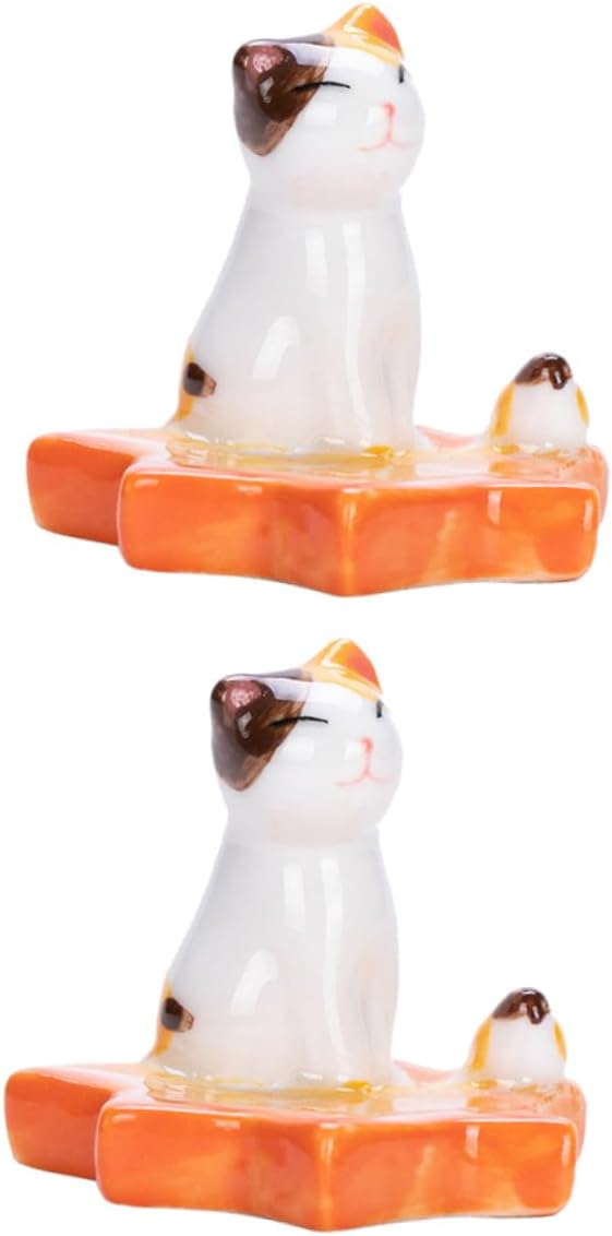 2pcs Ceramic Cat Chopstick Holder Random Styles for Home Dining Cute Tableware Accessory Elegant Cat Design for Parties and Gifts