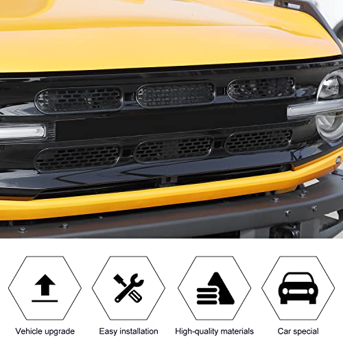 Image of Front Grille Mesh Inserts Trim Cover Grill Frame Decoration Exterior Accessories Compatible with Ford Bronco 2 Door 4 Door 2021 2022 2023,Black