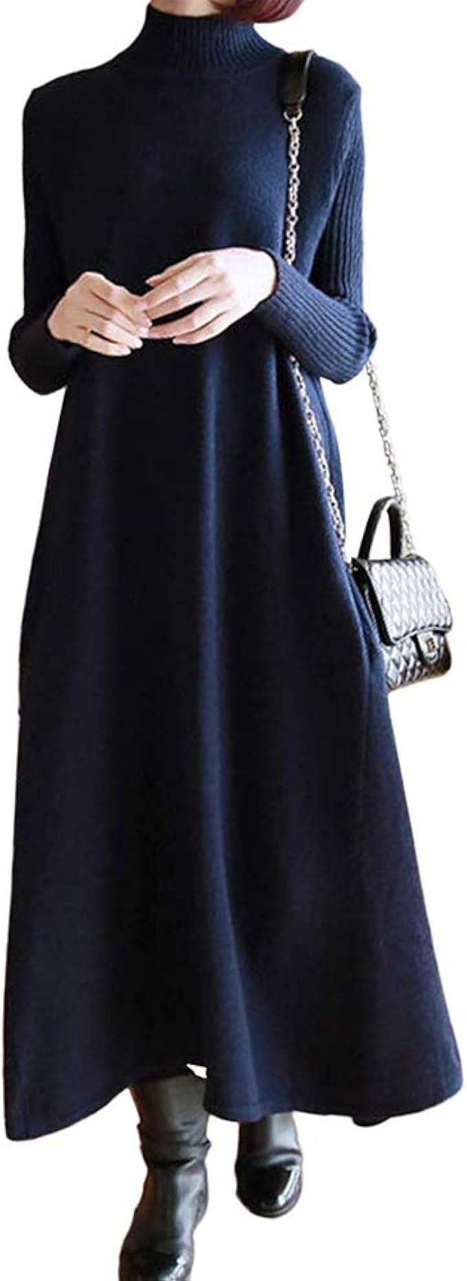 Amazon Co Jp ザラー ニット ワンピス レディース ニット ワンピ フレアワンピ マキシ丈ワンピース ハーフタートルネック 長袖 ニット フレアスカート ゆったり ニットワンピース ロング 秋冬 無地 服 ファッション小物