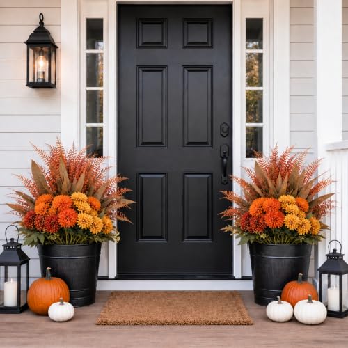 Yinder 14 Pcs Artificial Fall Flowers for Outdoor Faux Mums Burnt Orange Faux Kiku Autumn Flowers for Porch Autumn Floral Arrangement for Front Door Planter, Thanksgiving Decor(Mums)