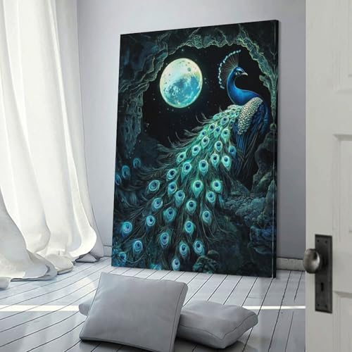 Peintures sur toile paon pour masquer un mur vide avec elegance - 3