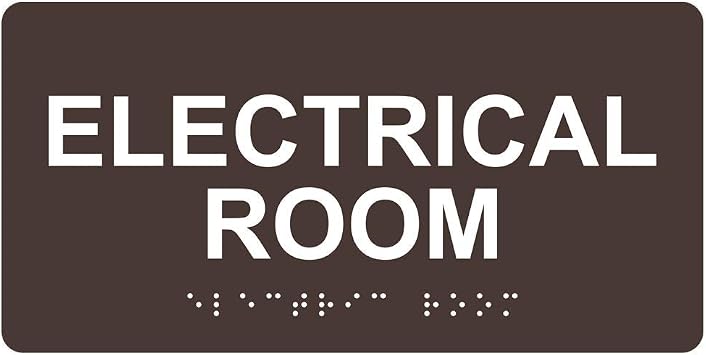 Electrical Room Sign, ADA-Compliant Braille with Raised Letters, 8x4 in. Dark Brown Acrylic with Adhesive Mounting Strips