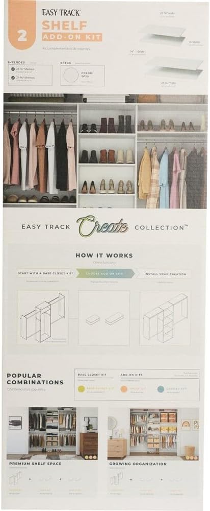 Easy Track 5040582 0.625 x 34.87-23.87 x 14 in. Create Collection Wood Laminate Shelf Divider White