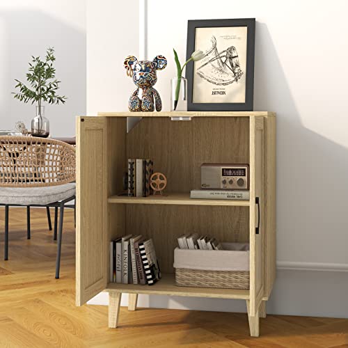 Panana Buffet Cabinet Sideboard With Rattan Decorated Doors Kitchen Storage Cupboard Accent Cabinet (Natural Wood) #TOP7