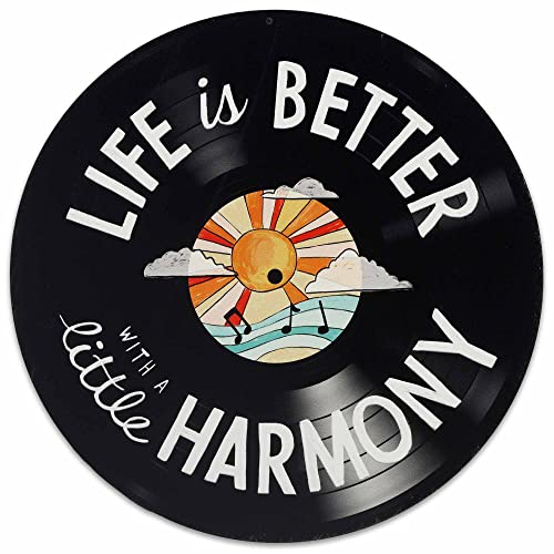 Image of Life is Better With a Little Harmony Metal Sign - Vintage Record Sign for Office, Music Room or Bedroom